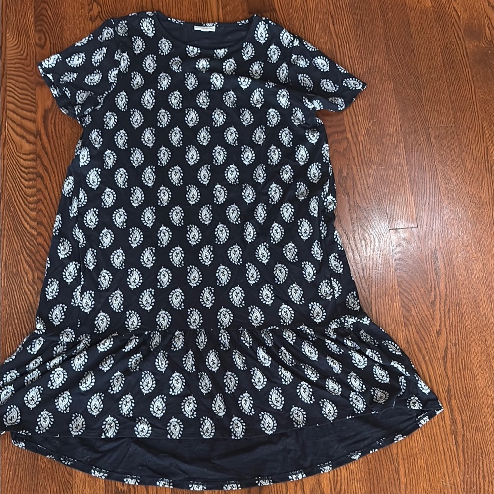 J. Jill Navy Blue Casual Dress with Crew Neck and Short Sleeves